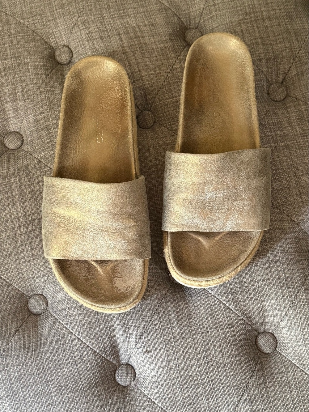 J/SLIDES Metallic Gold Slide Sandals